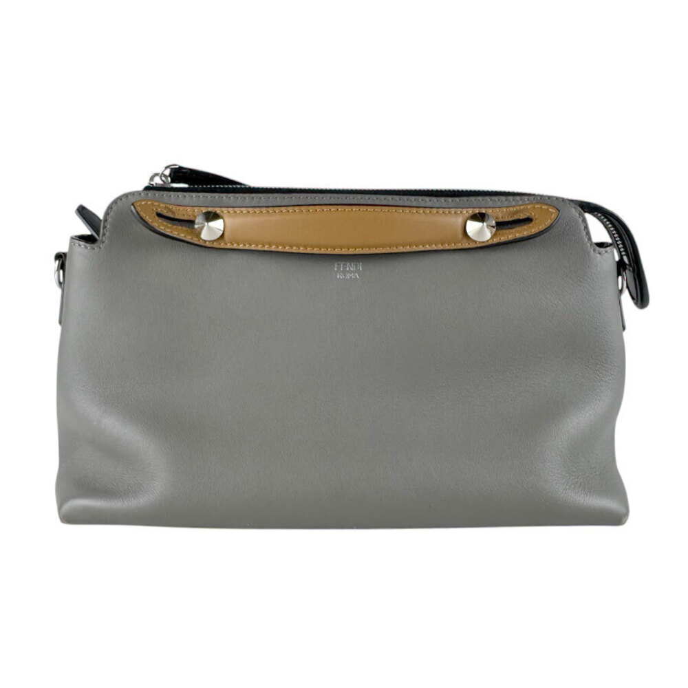Fendi 2way Shoulder Bag By The Way Leather Gray Brown Silver